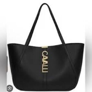 Roberto Cavalli Black Tote with Gold Accents